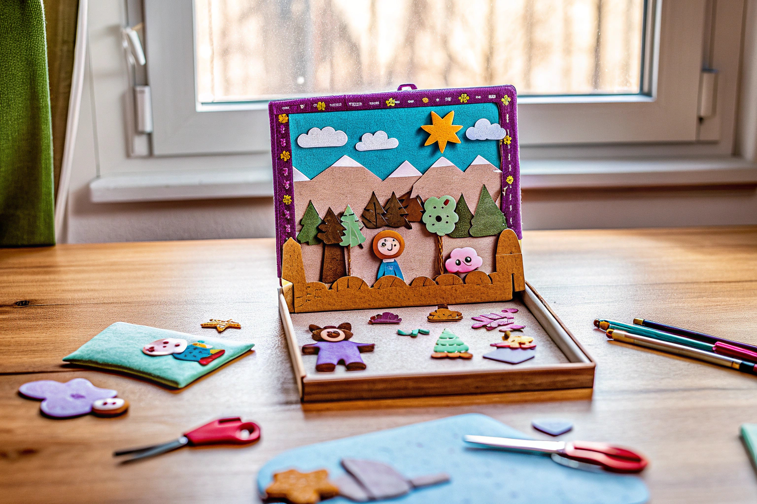 Kind spielt mit Filz Story Board