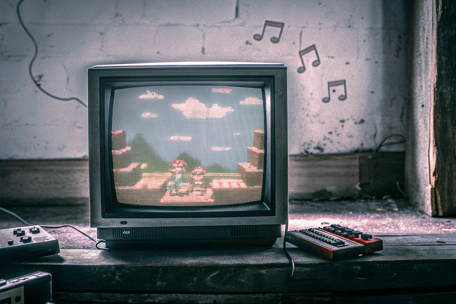 Ein klassisches 8-Bit-Spiel auf einem Retro-Bildschirm mit typischer 8-Bit-Musik. Retro 8-Bit-Spiel