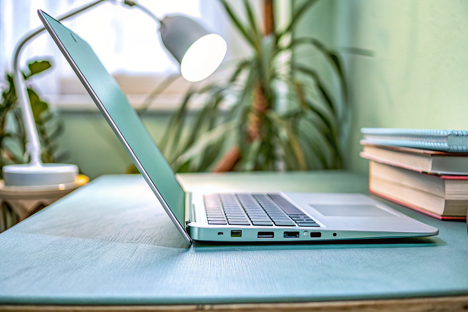 Ein Laptop mit geöffnetem Deckel, der seine Vielzahl an Anschlüssen zeigt. Laptop Anschlüsse