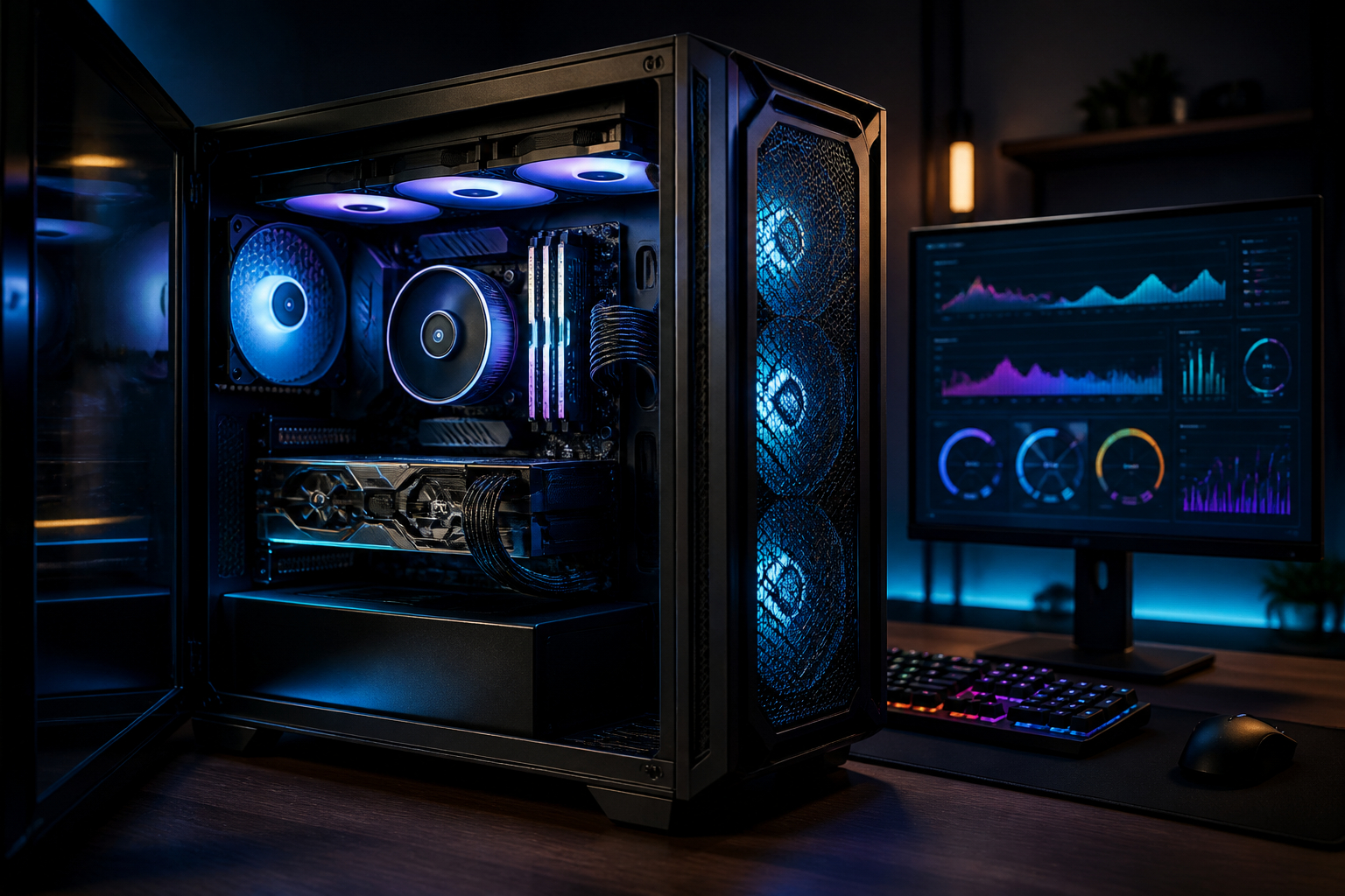 Gaming-PC mit FPS- und Temperatur-Monitoring zur Leistungsanalyse