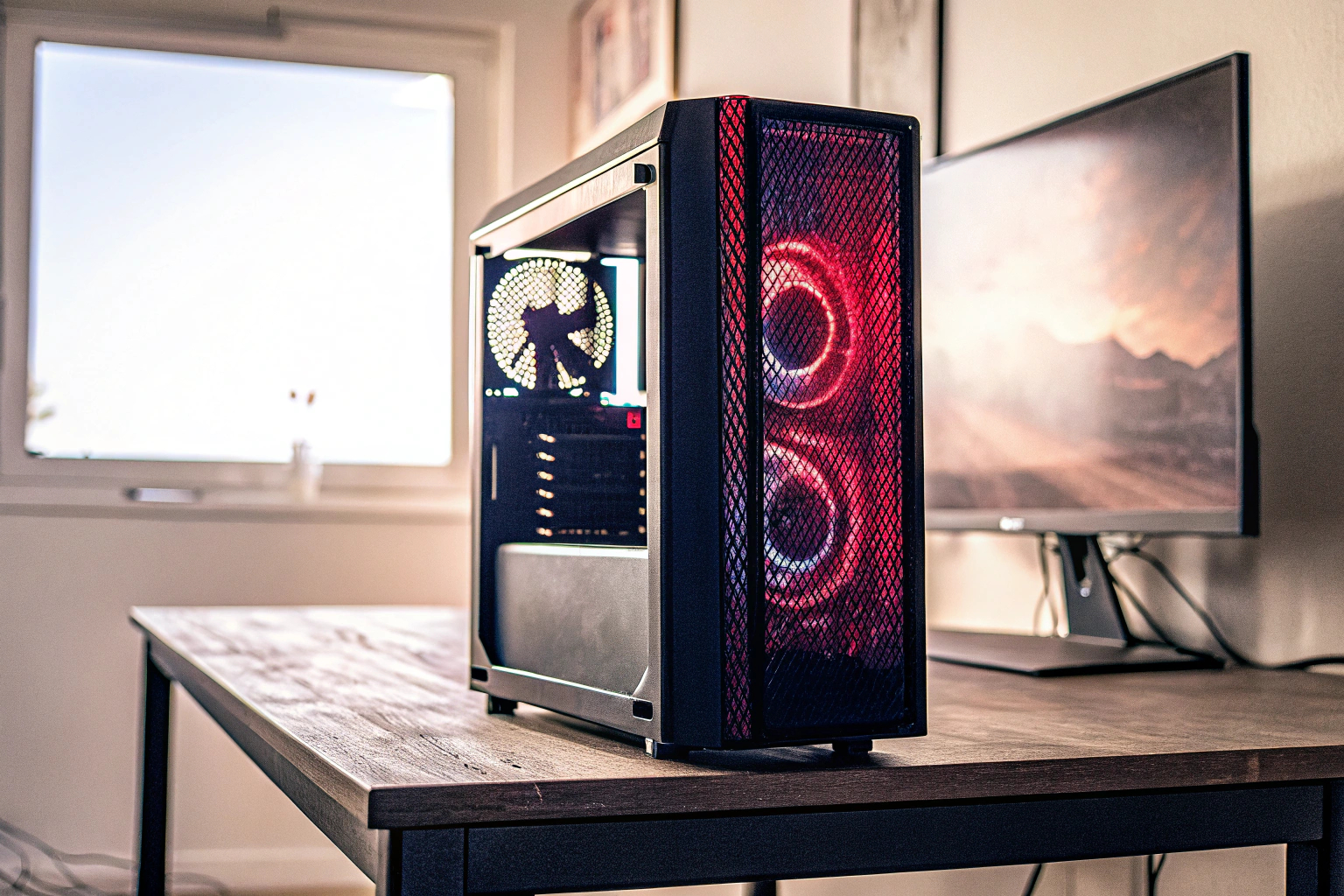 Ein moderner Gaming-PC mit RGB-Beleuchtung und leistungsstarken Komponenten. Moderner Gaming-PC mit RGB-Beleuchtung