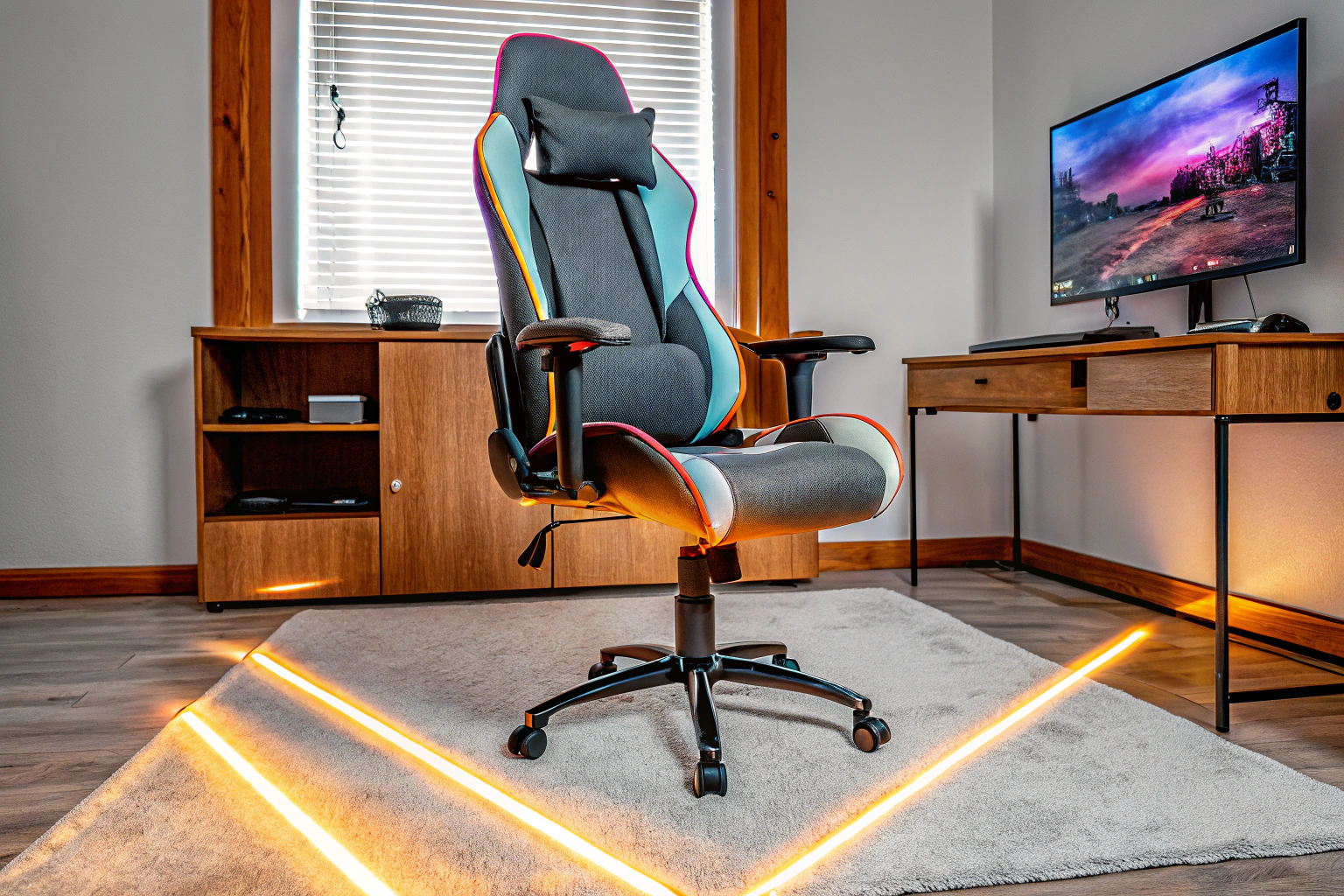 Ein moderner Gaming-Stuhl in einem stilvollen Gaming-Zimmer Moderner Gaming-Stuhl in einem stilvollen Gaming-Zimmer
