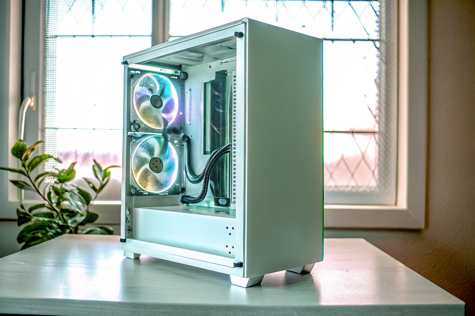 Ein PC-Gehäuse mit sauber organisierter Kabelverlegung, die eine bessere Luftzirkulation ermöglicht. Saubere Kabelverwaltung im PC-Gehäuse