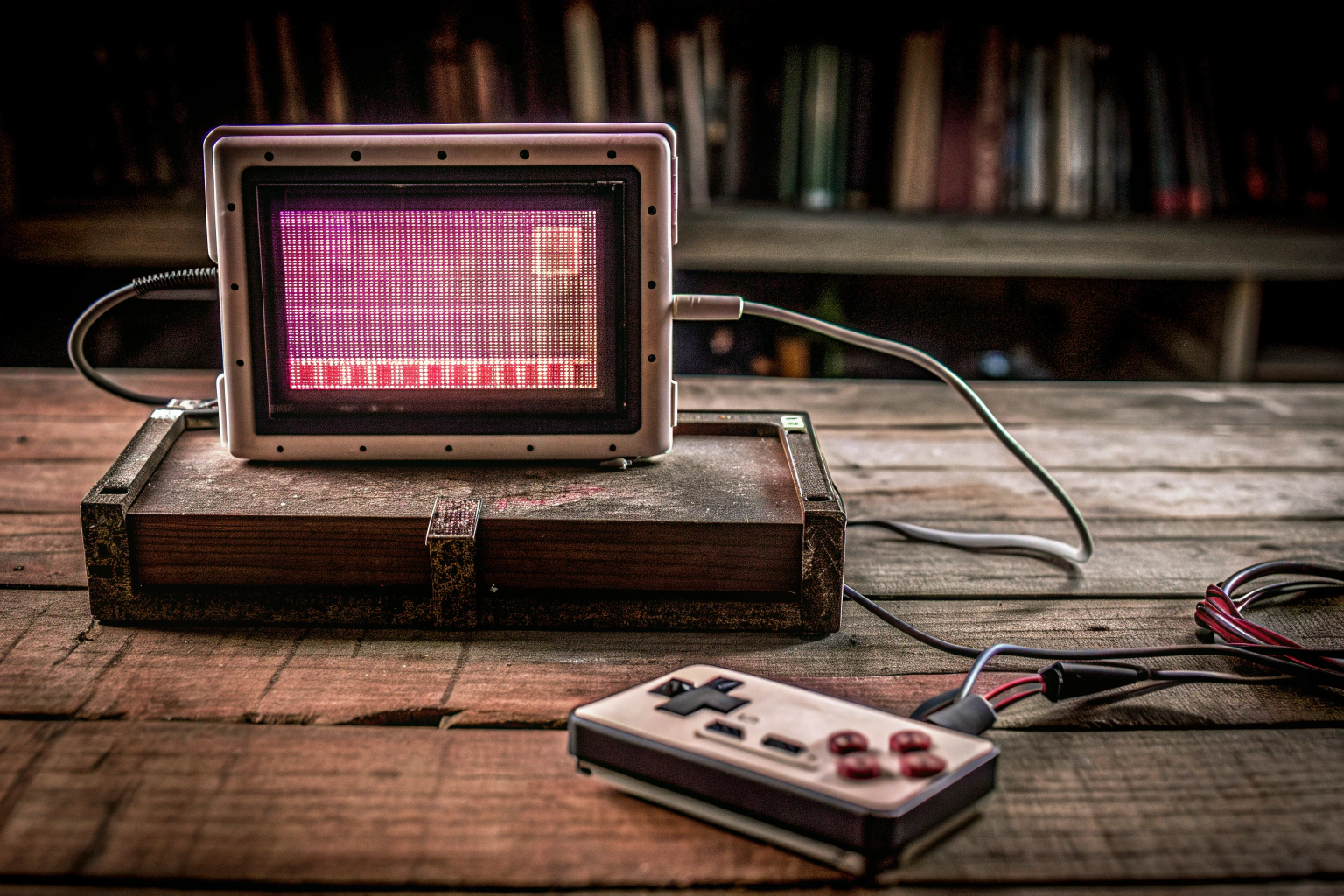 Ein Raspberry Pi mit angeschlossenem Bildschirm und Controller, bereit für Retro-Spiele. Raspberry Pi Gaming Setup