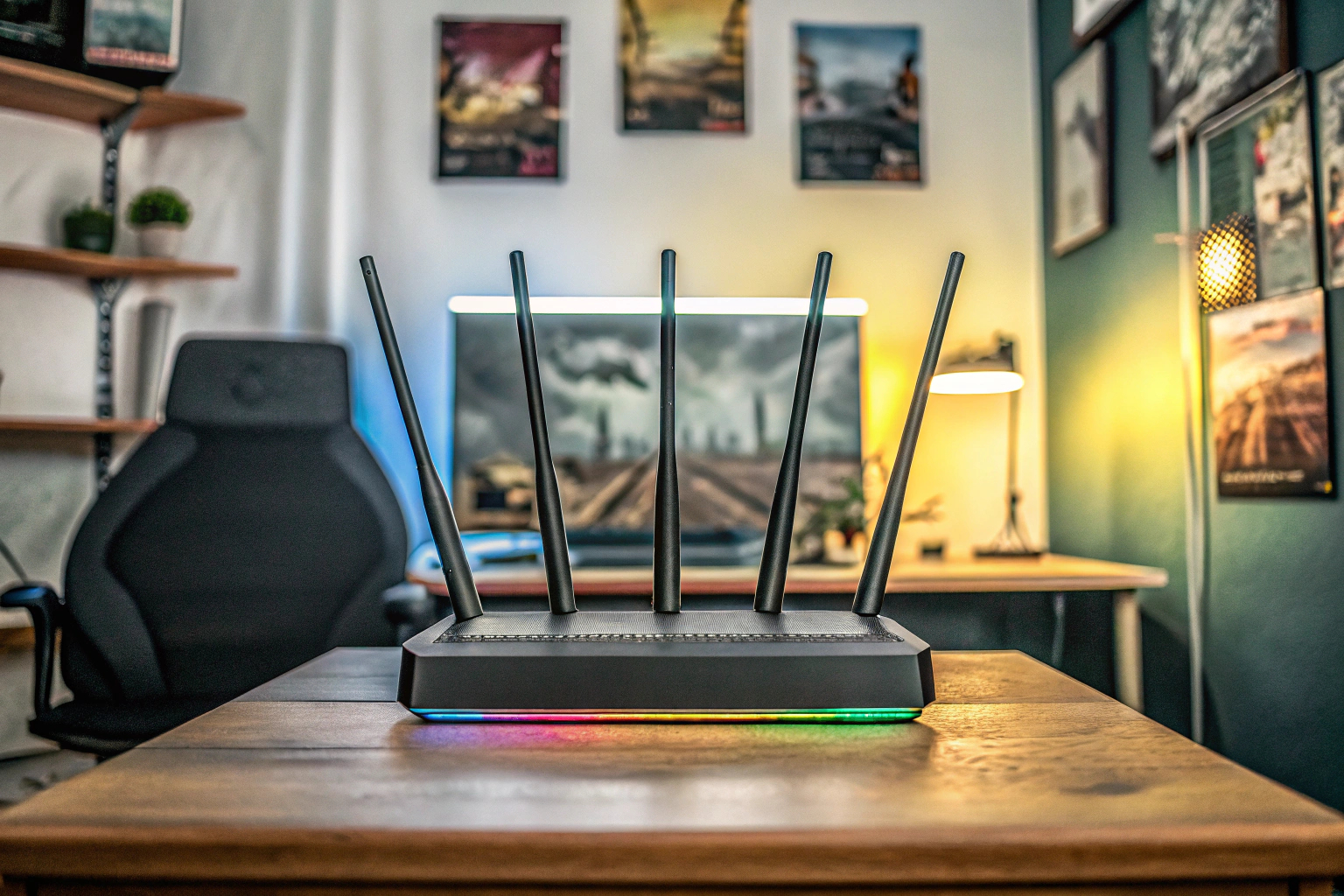Router mit Antennen im Gaming-Zimmer
