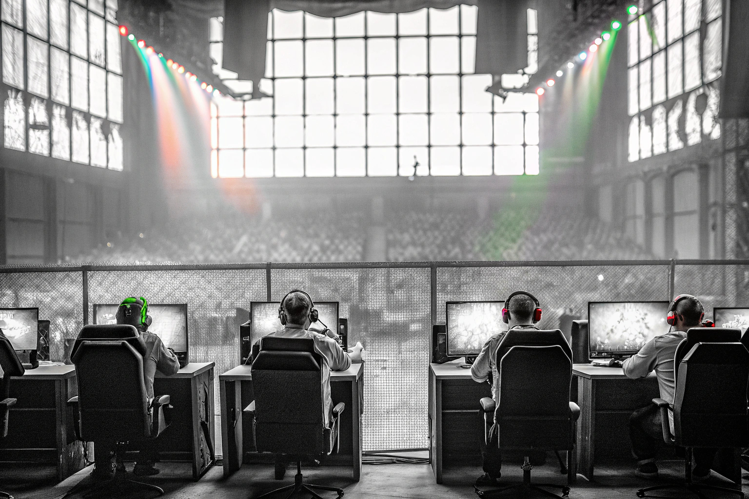 Ein spannendes eSports-Turnier mit zahlreichen Zuschauern und Spielern, die um den Sieg kämpfen. eSports-Turnier