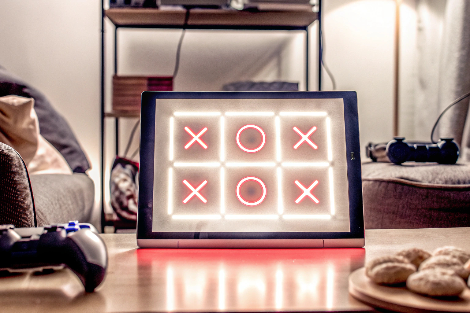 Ein spannendes Tic Tac Toe Spiel auf einem digitalen Bildschirm, das zwei Spieler zeigt, die strategisch ihre Züge machen. Tic Tac Toe Multiplayer Spiel