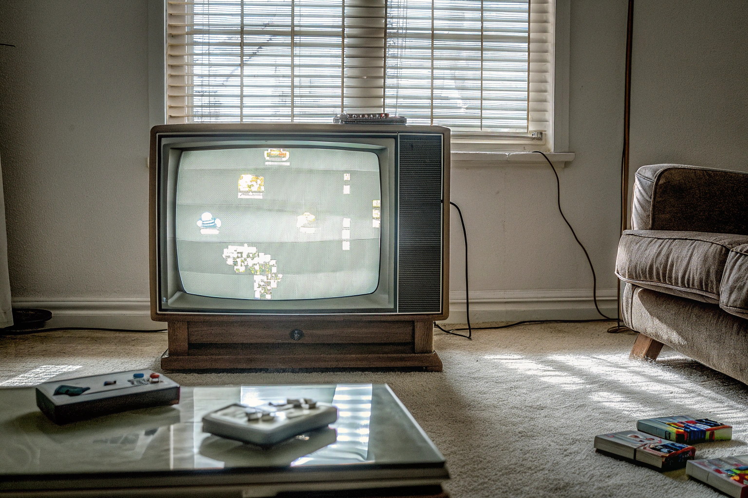 Spieler spielt klassische Spiele auf einem Fernseher