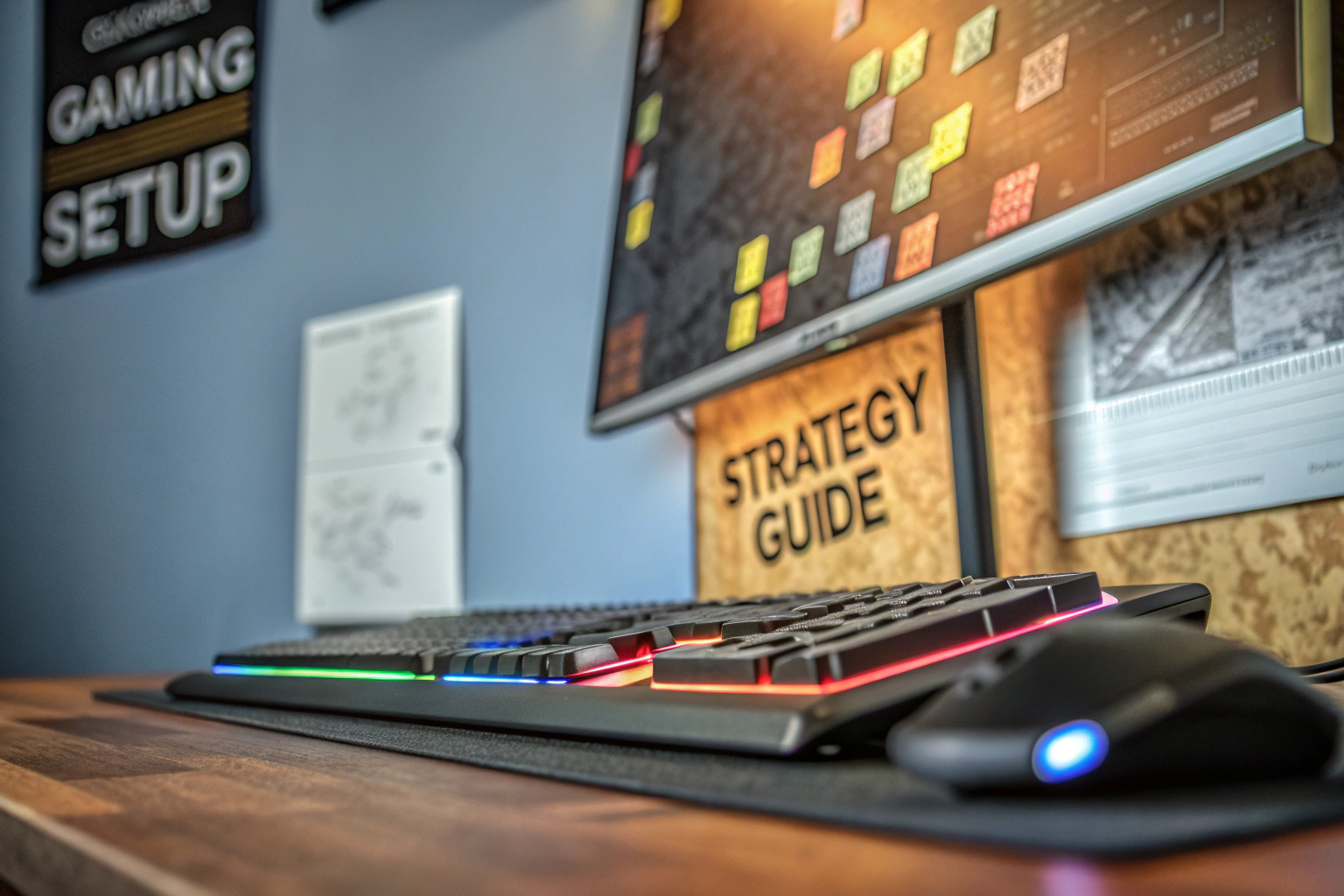 Ein Spieler, der aufmerksam eine Gaming-Strategie liest und sich Notizen macht. Studieren von Gaming-Strategien