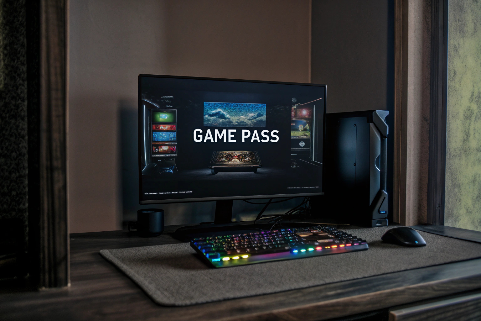 Ein Spieler genießt die Vielfalt an Titeln, die der PC Game Pass bietet, auf einem Gaming-PC. PC Game Pass Spiele