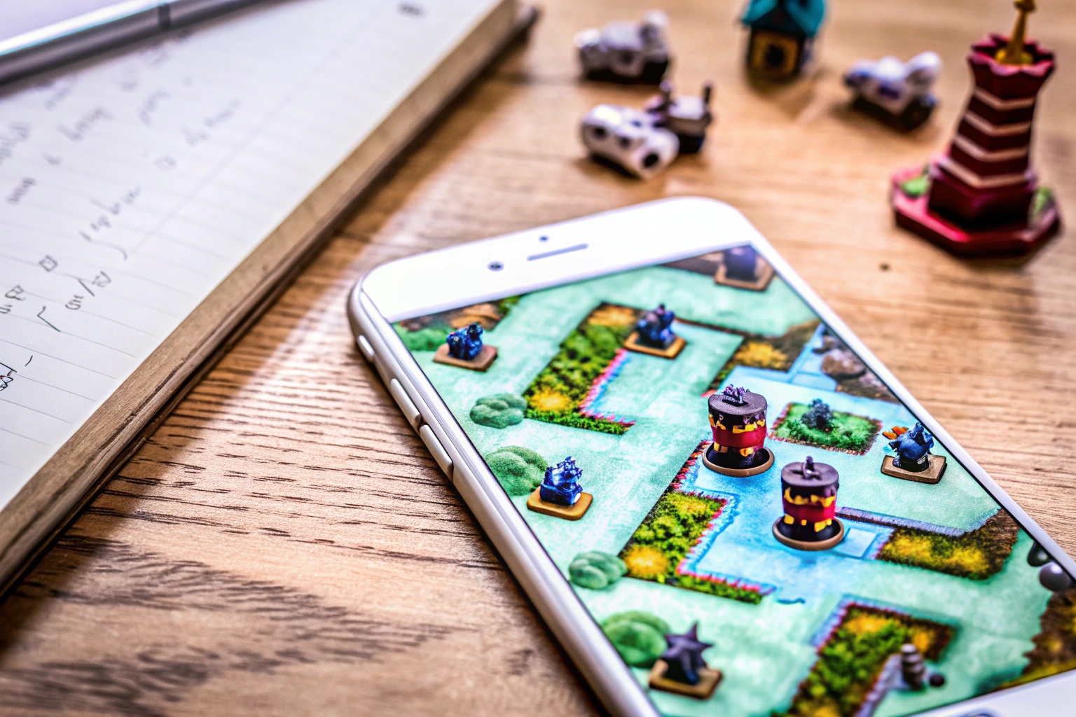 Ein Spieler strategisiert in einem Tower-Defense-Spiel auf dem Smartphone. Strategietaktiken im Tower-Defense-Spiel
