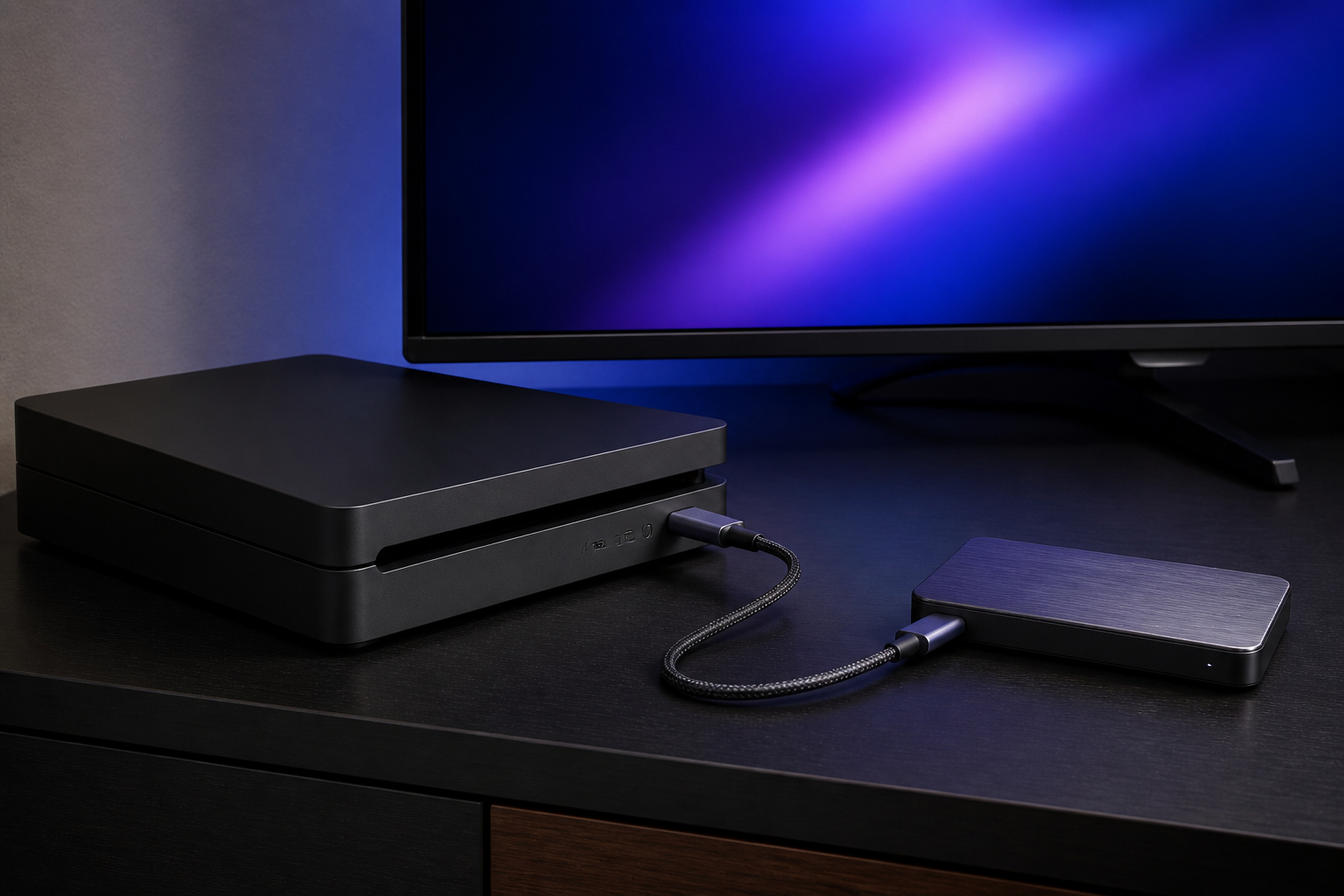 Externe SSD und Spielekonsole für Datensicherung