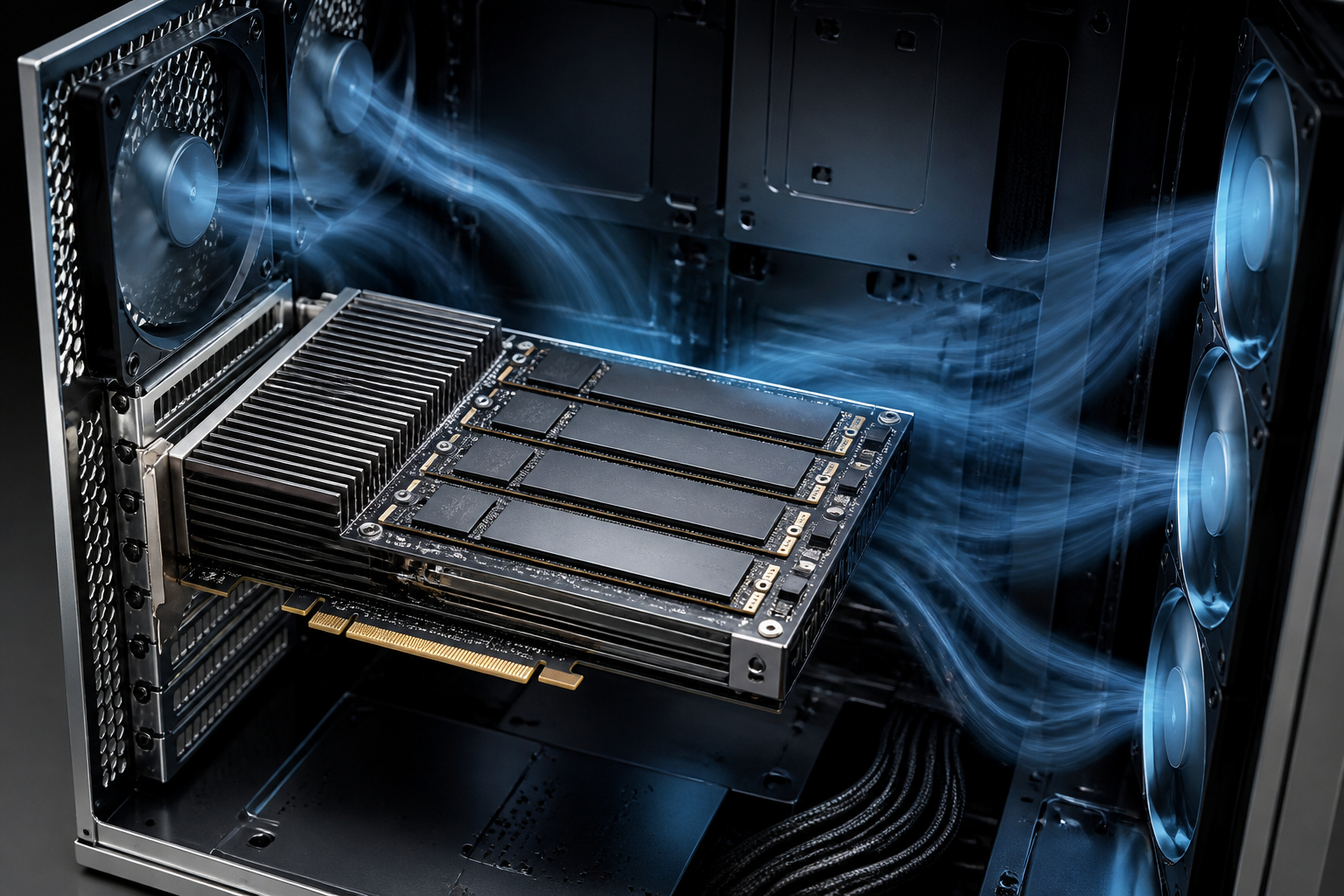 Kühlung einer PCIe-NVMe-Adapterkarte mit mehreren SSDs
