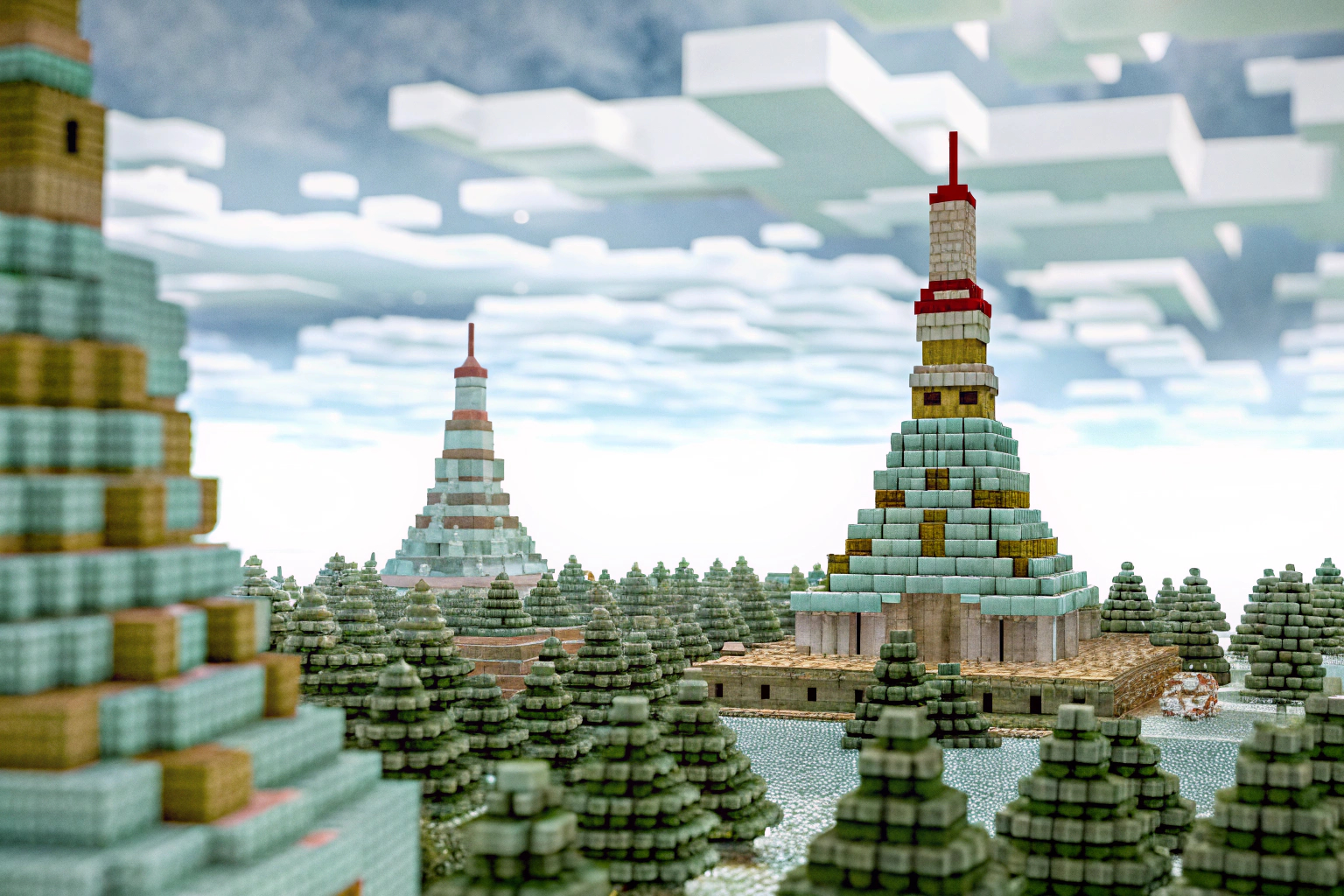 Eine Gruppe von Spielern erstellt gemeinsam eine virtuelle Welt in einem Block Craft Spiel. Block Craft Multiplayer Spiel