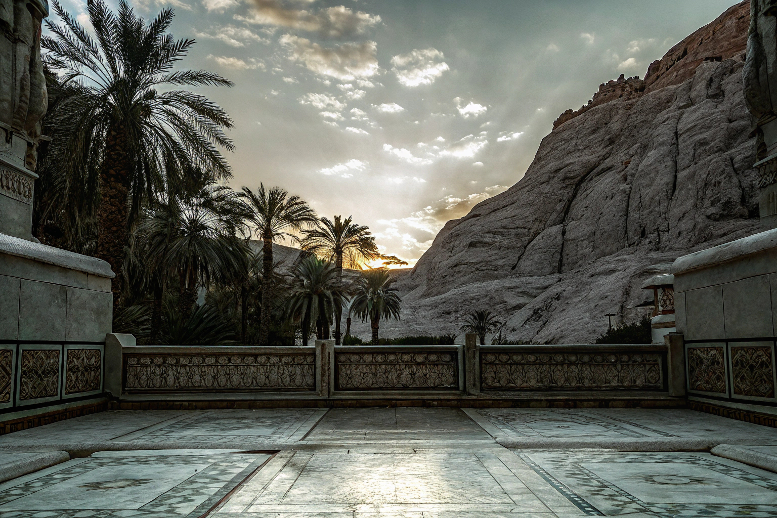 Eine majestätische persische Landschaft aus dem Spiel Prince of Persia. Mythische Welt von Prince of Persia