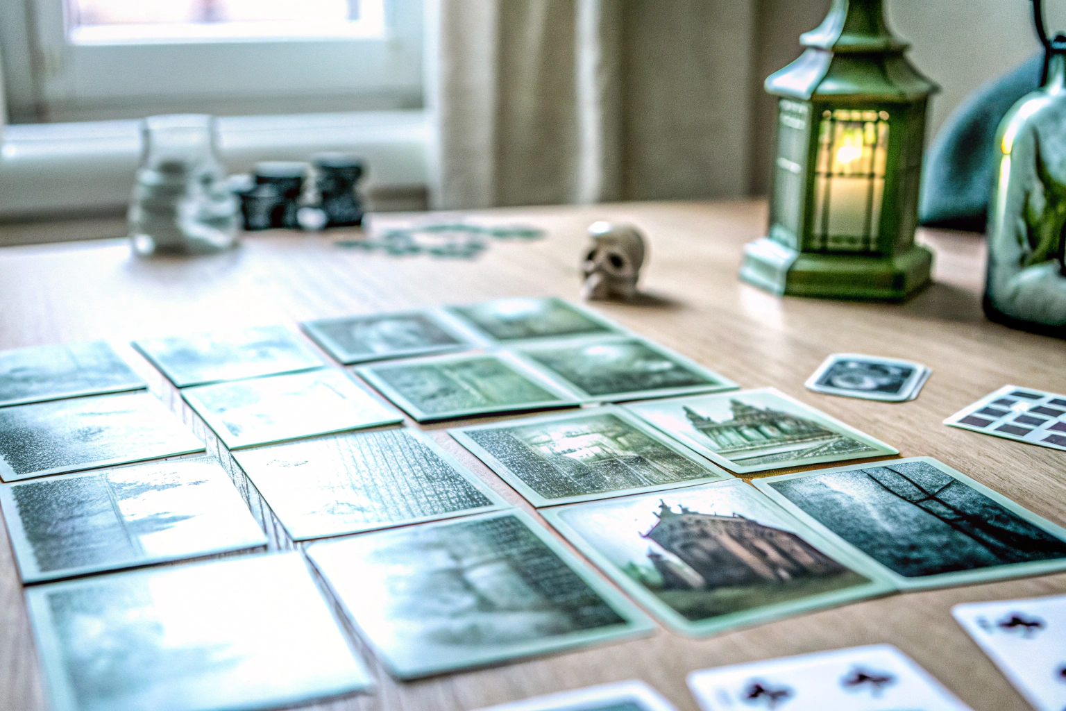 Eine Sammlung von Horror-Brettspielen auf einem Tisch Sammlung von Horror-Brettspielen