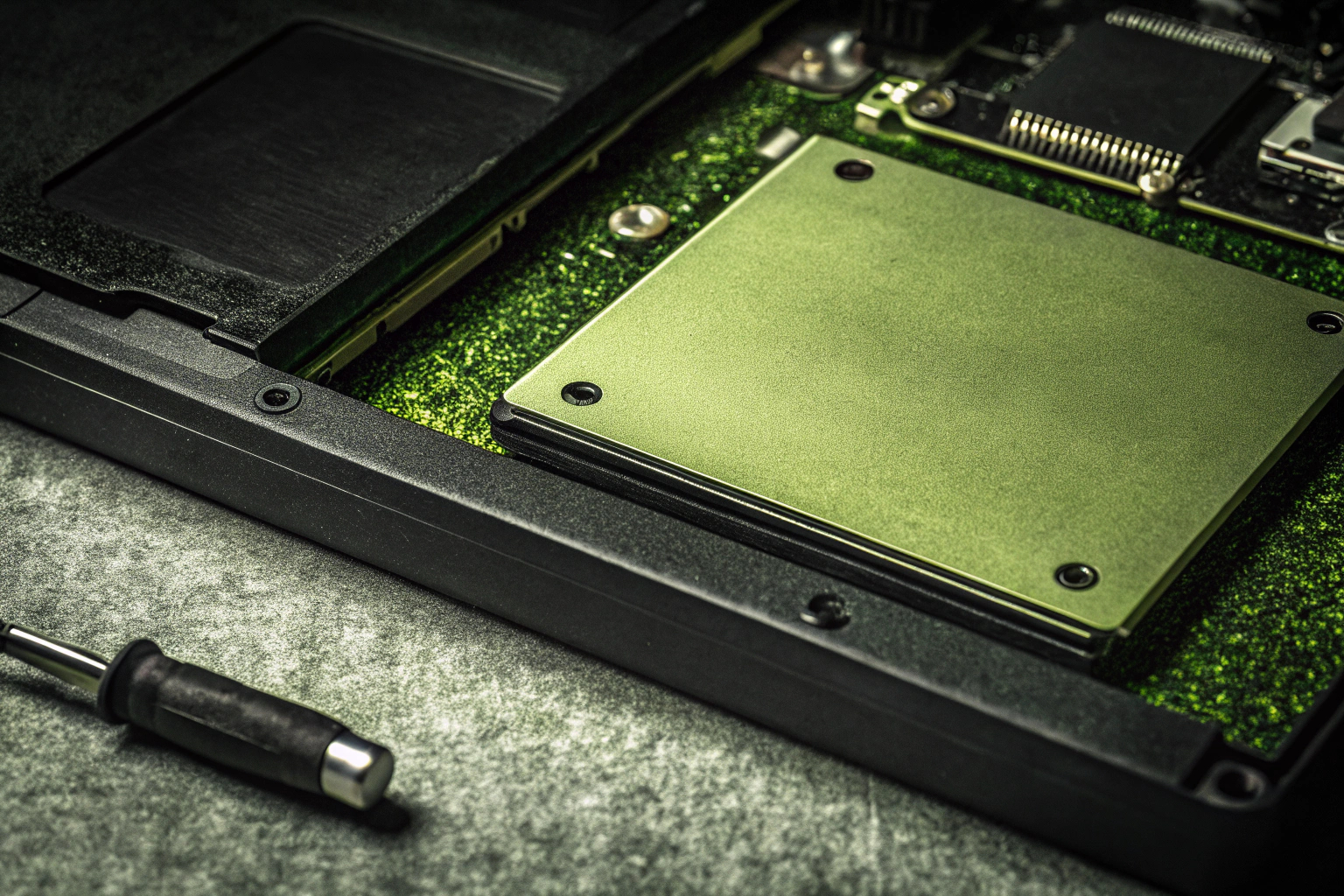 Eine SSD wird in einen Laptop eingebaut, um die Leistung zu verbessern. SSD Einbau in einen Laptop