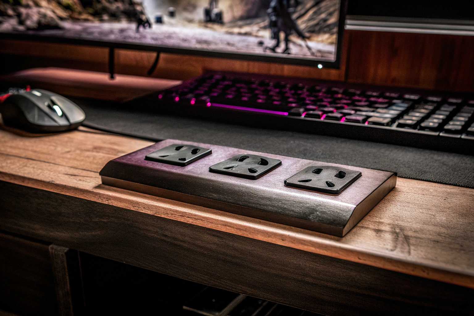 Eine Tischsteckdose mit mehreren Anschlüssen, ideal für ein modernes Gaming-Setup. Tischsteckdose mit USB-Anschlüssen