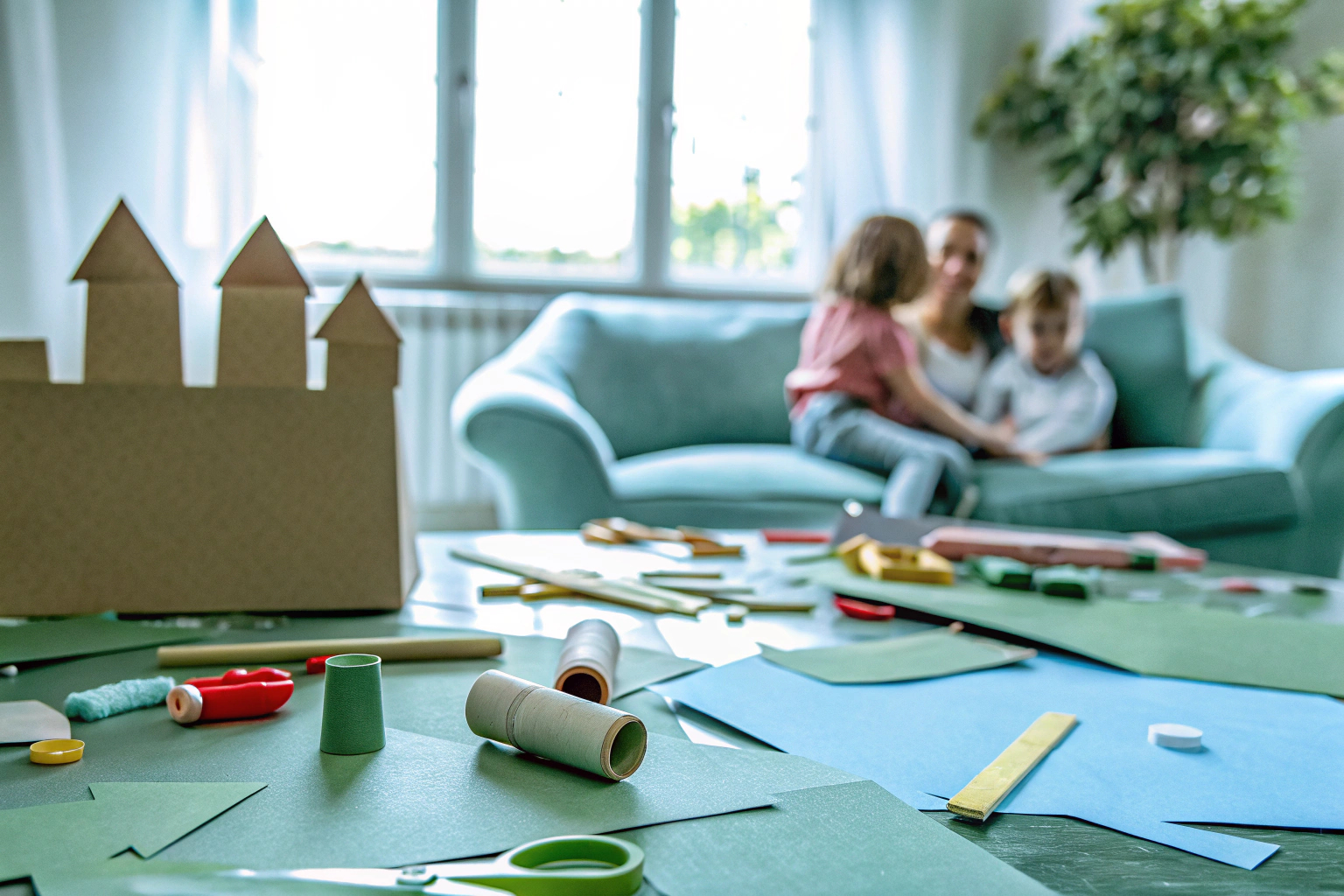 Eltern basteln mit Kindern mit alltäglichen Materialien Basteln mit Kindern