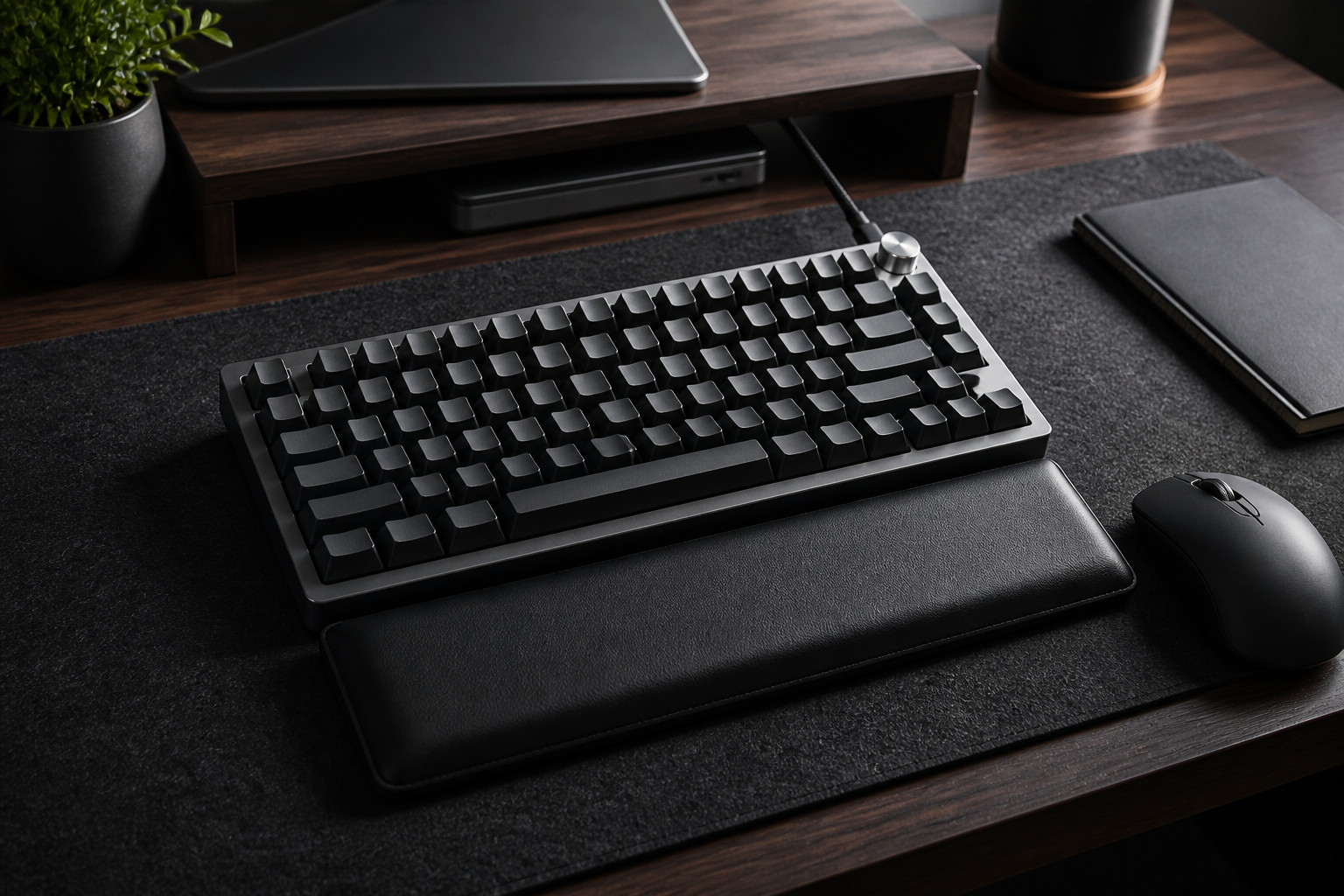 Ergonomische mechanische Tastatur mit Handballenauflage und Drehregler
