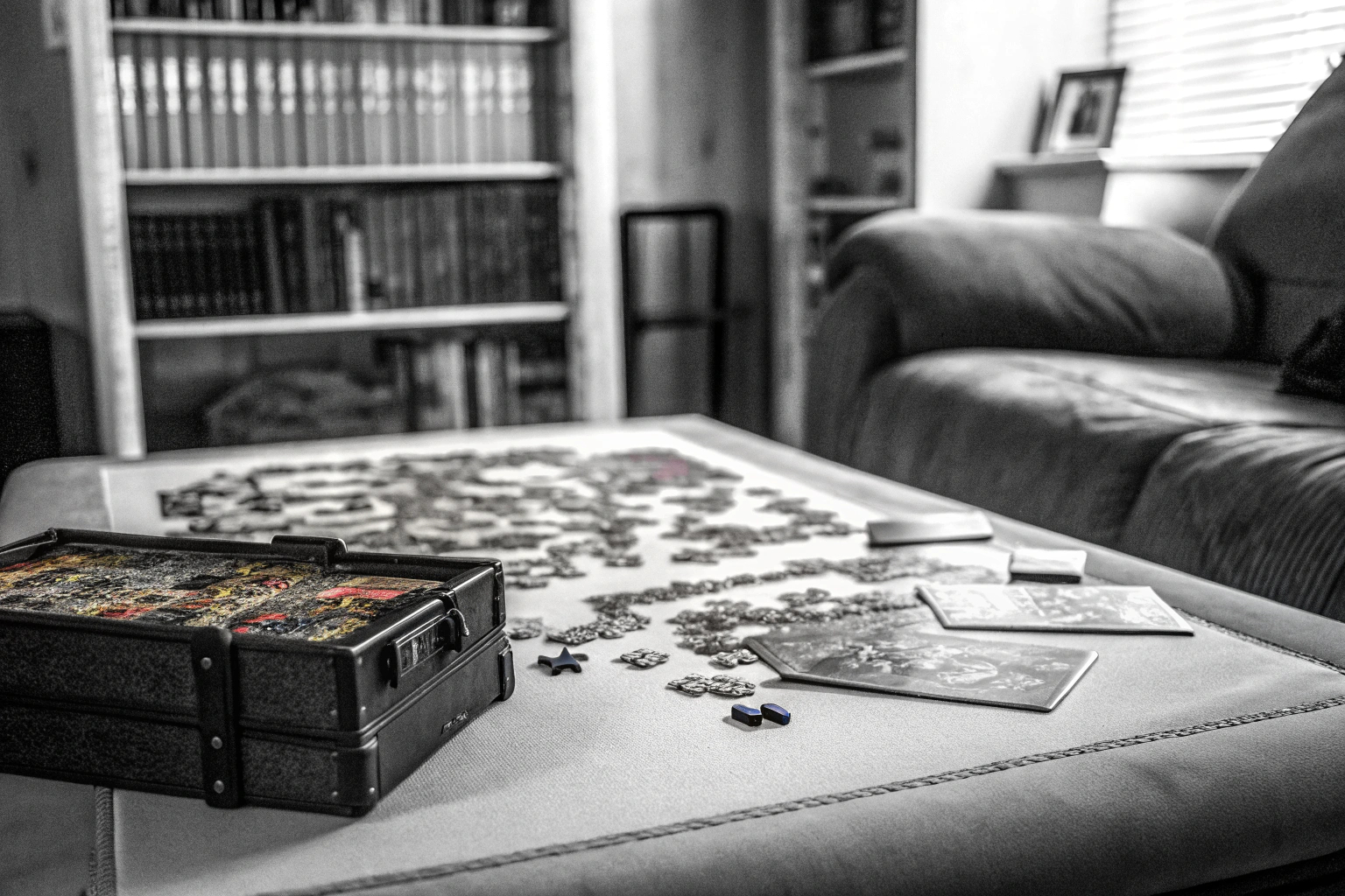 Familienmitglieder, die gemeinsam an einem Escape-Room-Spiel arbeiten und Rätsel lösen. Familie spielt Escape-Room-Spiel