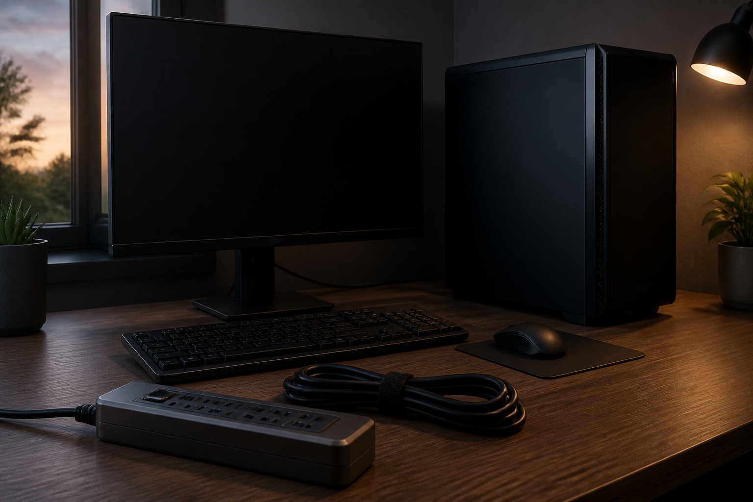 Gaming-Arbeitsplatz mit Energiesparmodus und schaltbarer Steckdosenleiste