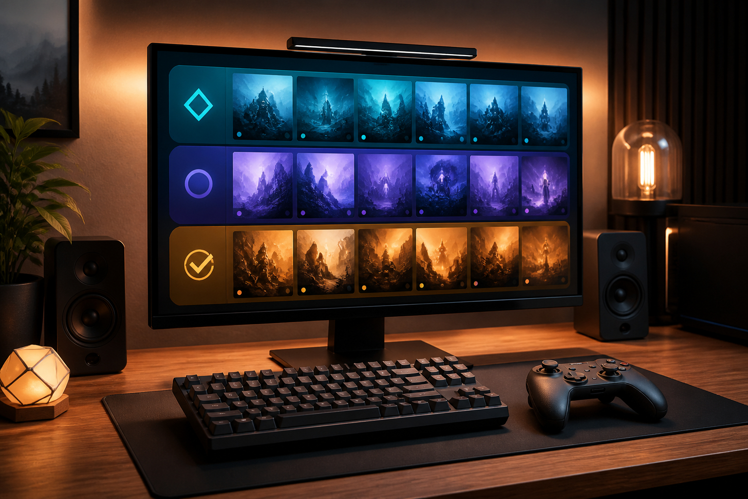 Spielebibliothek mit Kategorien für Steam Epic und GOG