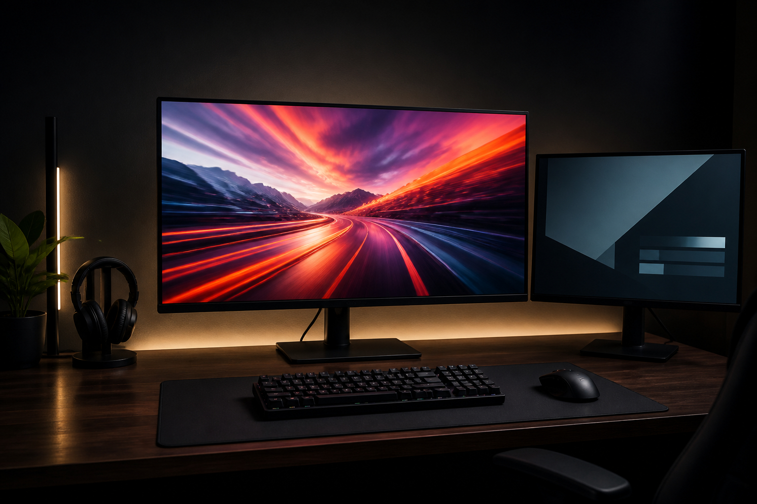Zwei Monitore fürs Gaming mit zentralem Hauptmonitor und seitlichem Zweitbildschirm