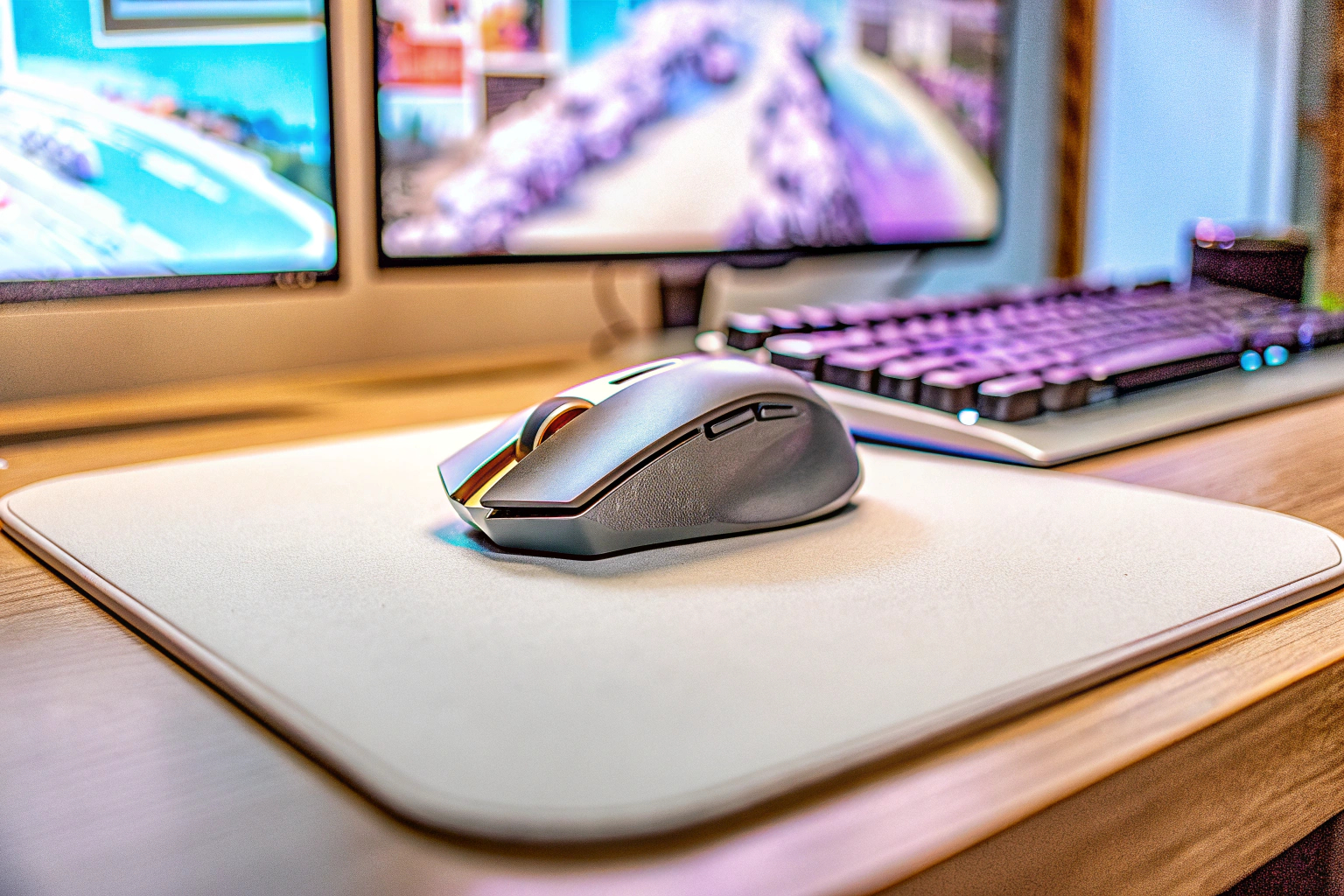 Gaming-Setup mit einem Spieler, der eine kabellose Maus verwendet. Kabellose Gaming-Maus im Einsatz