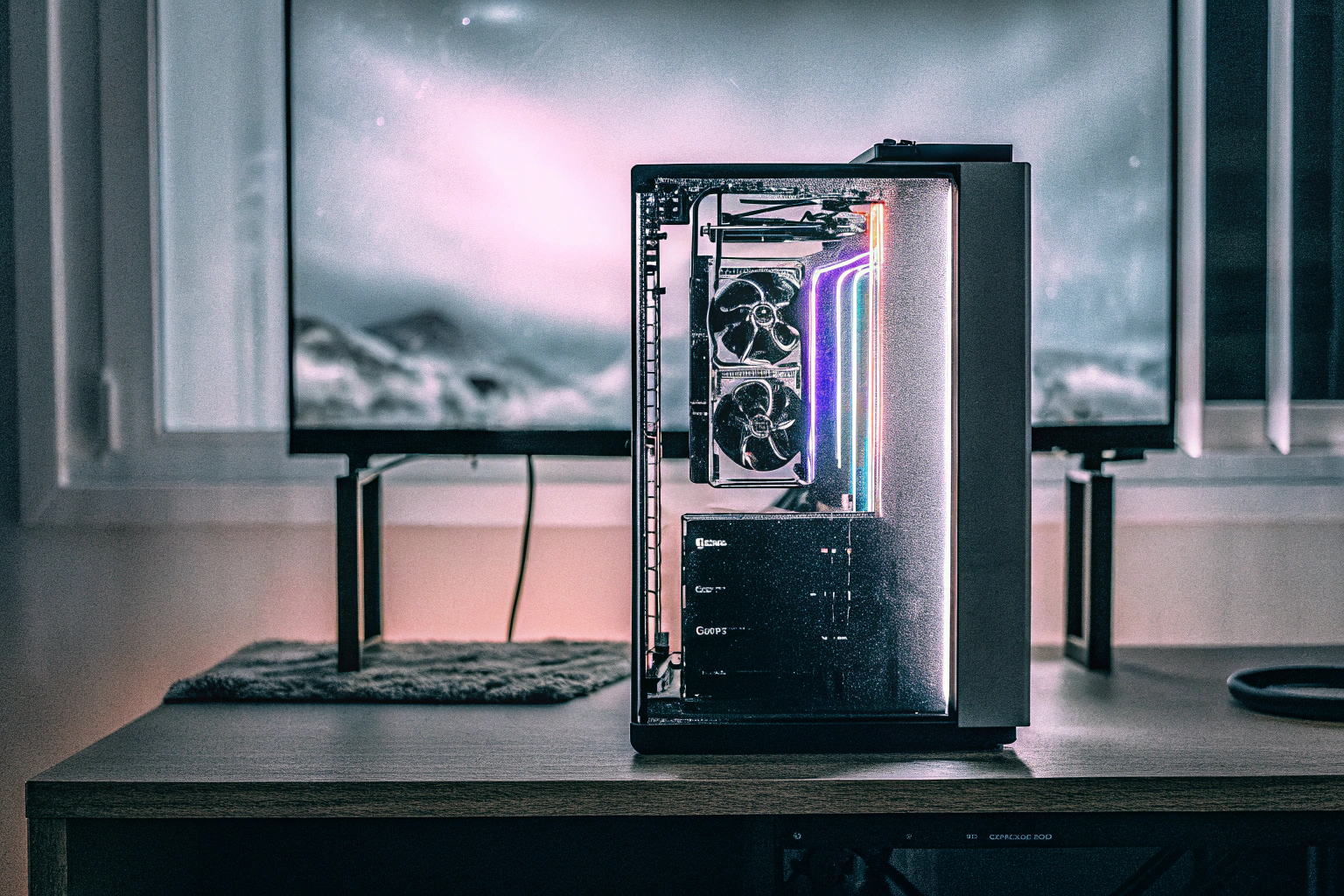 Gaming-Setup mit einer RGB-beleuchteten internen Soundkarte RGB-beleuchtete Soundkarte im Gaming-Setup