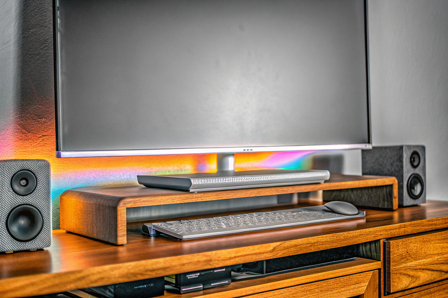 Gaming-Setup mit einer Soundbar unter dem Monitor Gaming-Soundbar unter Monitor