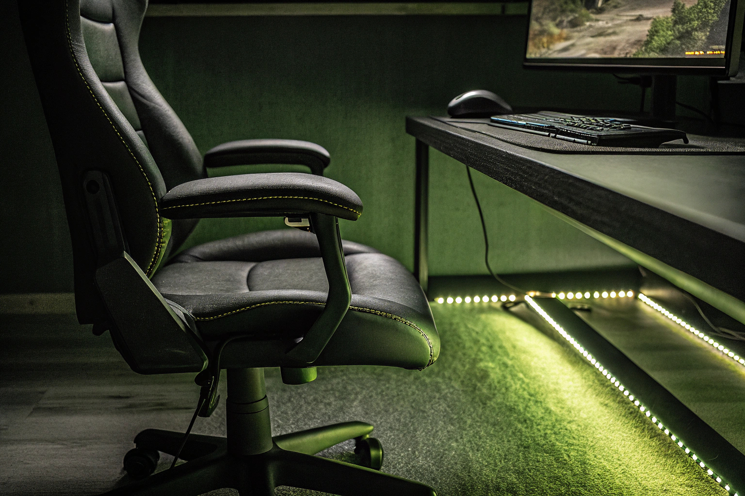 Gaming-Setup mit ergonomischem Stuhl und Tisch Ergonomisches Gaming-Setup