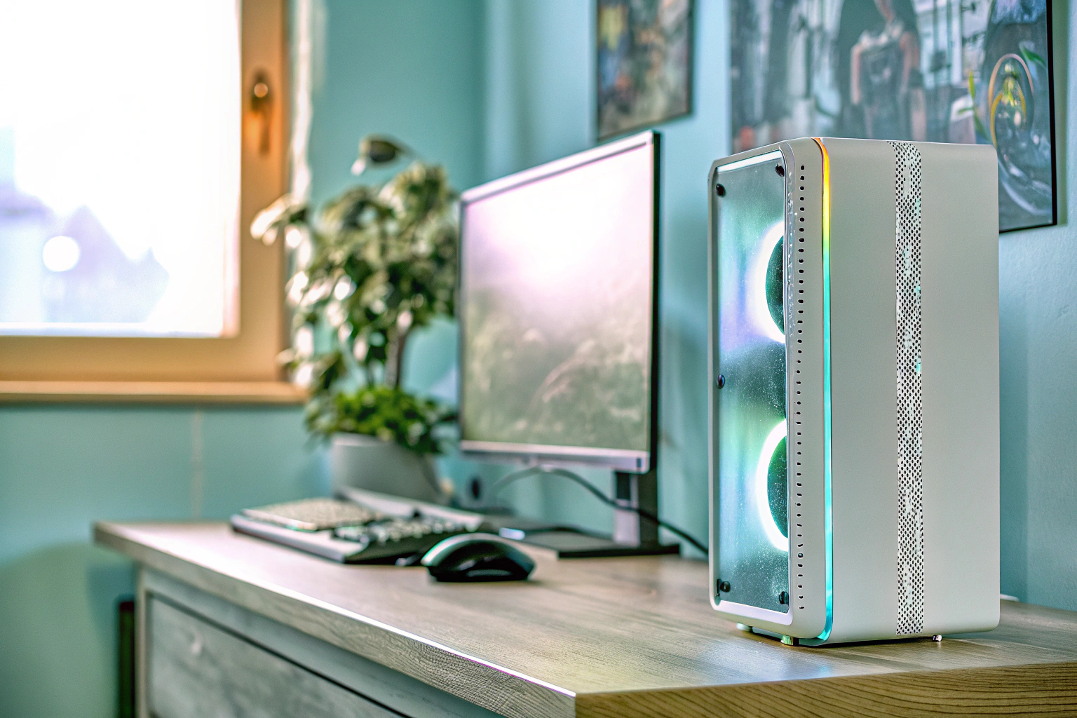 Gaming-Setup mit PC, Monitor und Tastatur Gaming-Setup