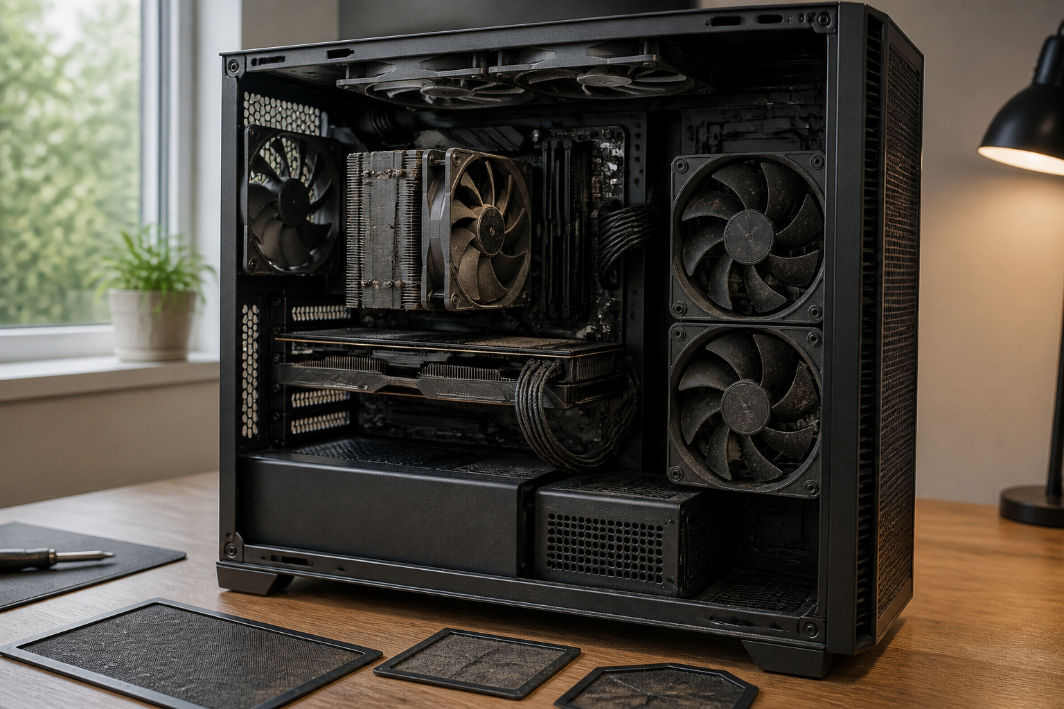 Gaming-PC geöffnet zur Suche nach lauten Lüftern und Vibrationen