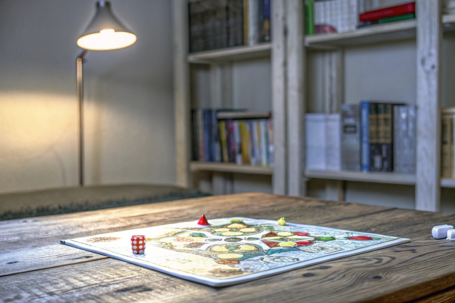 Gruppe von Freunden, die ein kreatives Brettspiel spielen. Kreatives Quizspiel