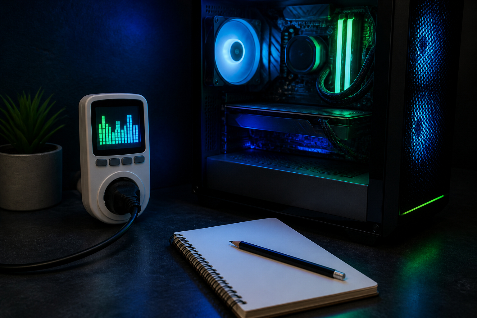 Energiekostenmessgerät misst Verbrauch eines Gaming-PCs