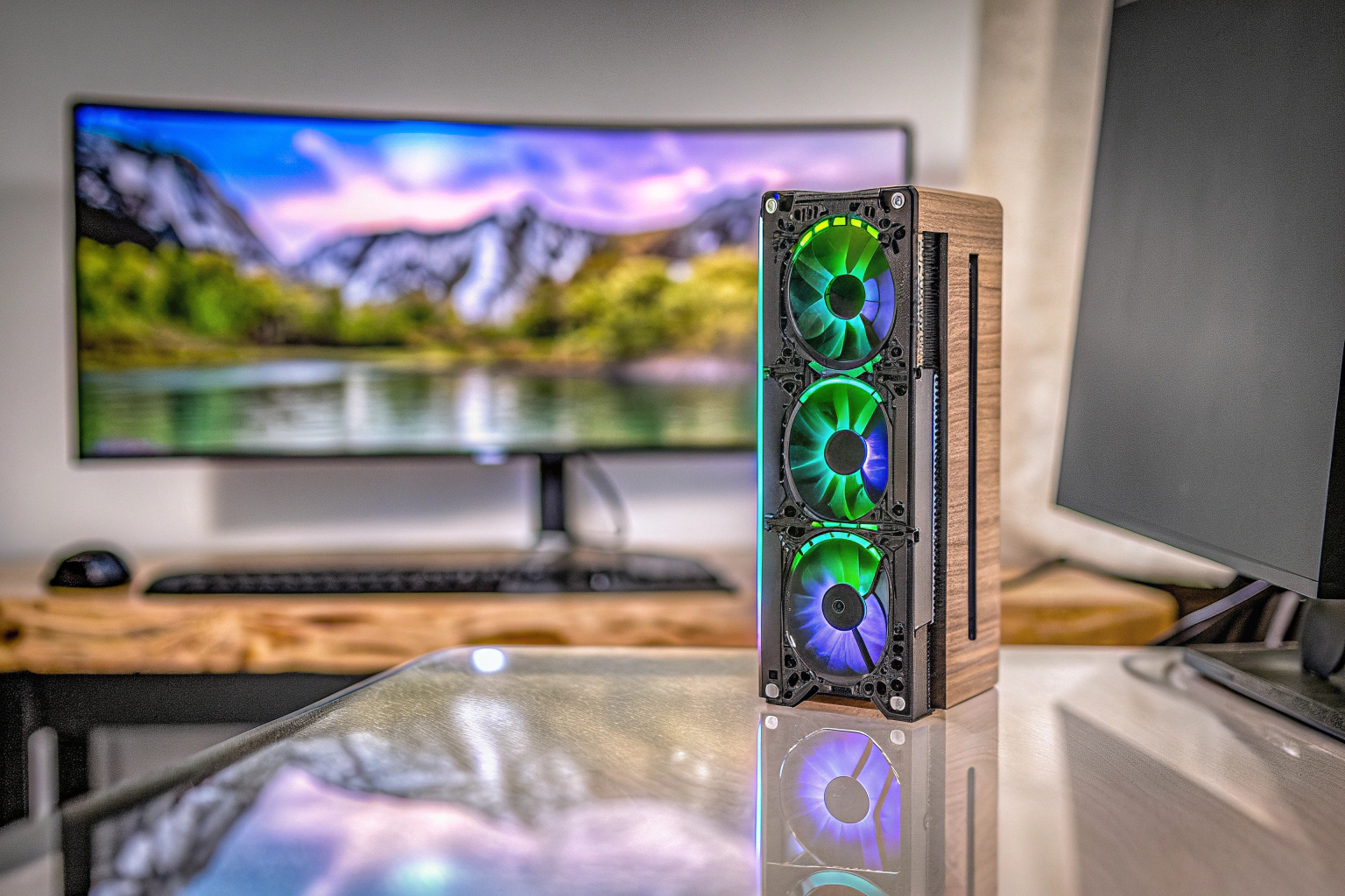 High-End Grafikkarte in einem Gaming-Setup, bereit für 4K-Gaming. High-End Grafikkarte für 4K Gaming