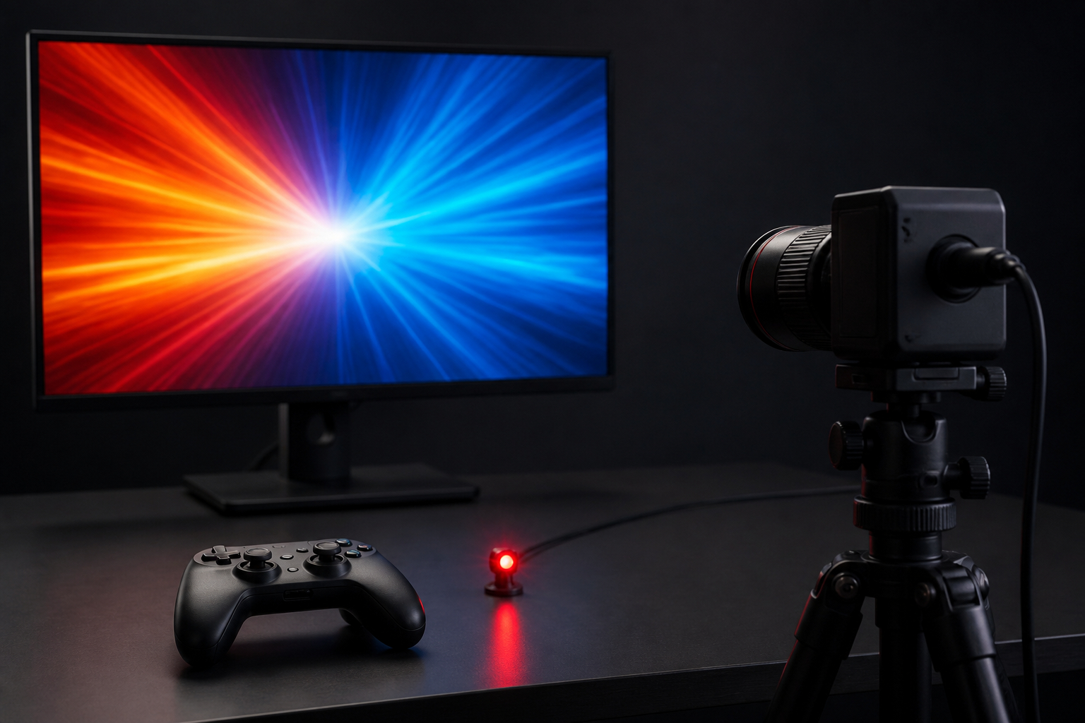 Hochgeschwindigkeitskamera misst Eingabeverzögerung eines Gamepads