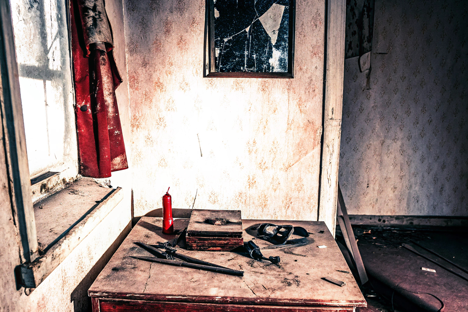 Horror-Spiel-Szene mit düsterer Atmosphäre. Horror-Spiel-Szene