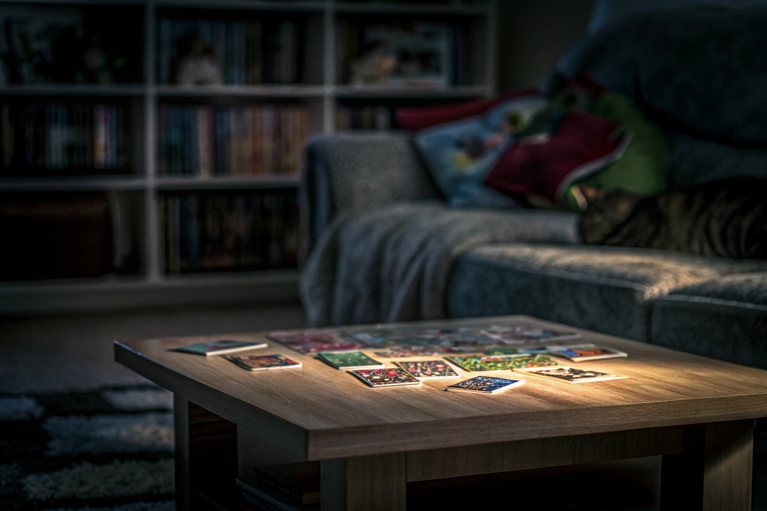 Kinder und Erwachsene, die gemeinsam ein Kartenspiel spielen, umgeben von fröhlicher Atmosphäre. Familie spielt Kartenspiel