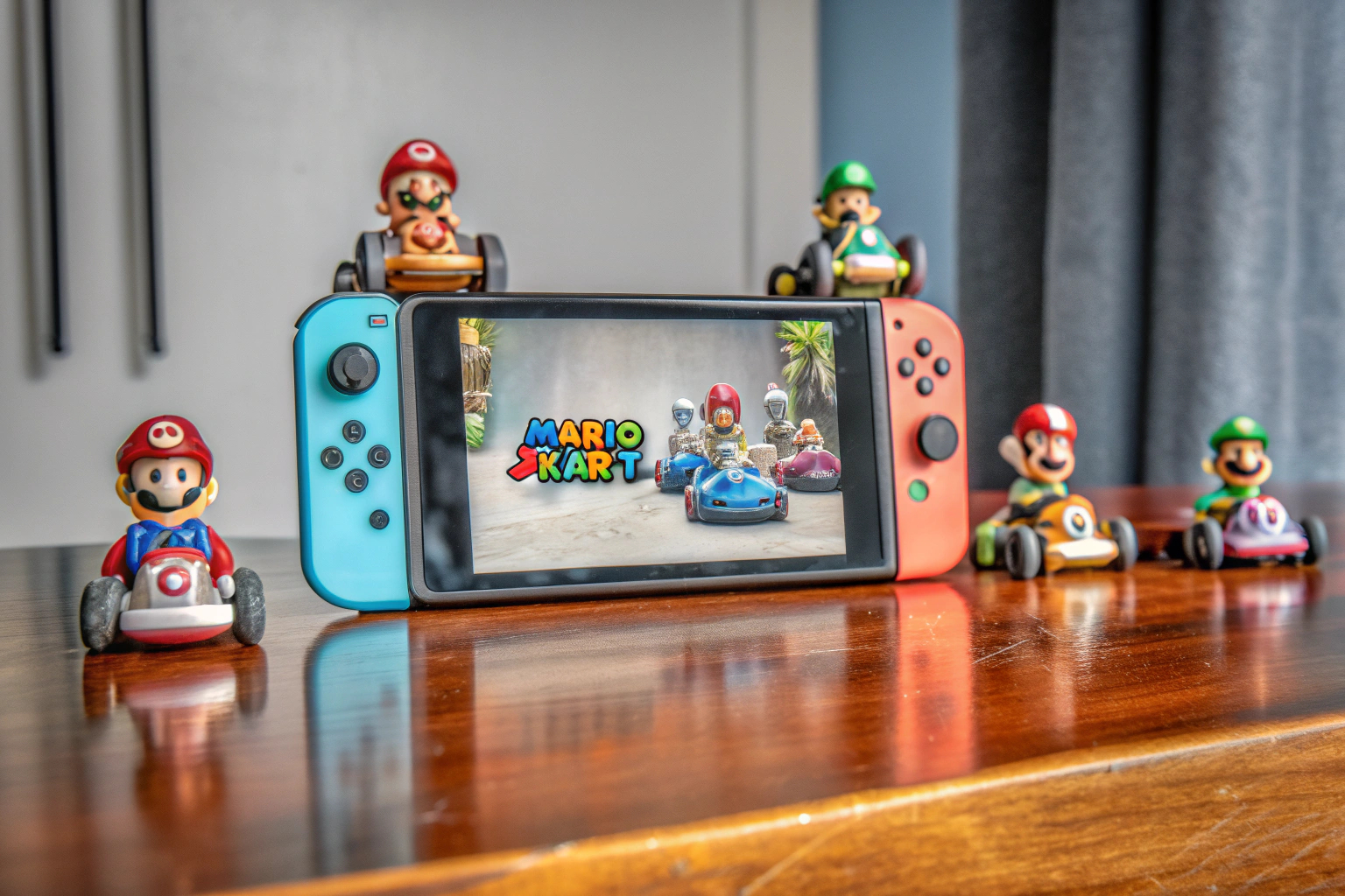 Mario Kart-Fans, die gespannt auf den Start eines neuen Rennens warten. Mario Kart 8 Deluxe Rennen