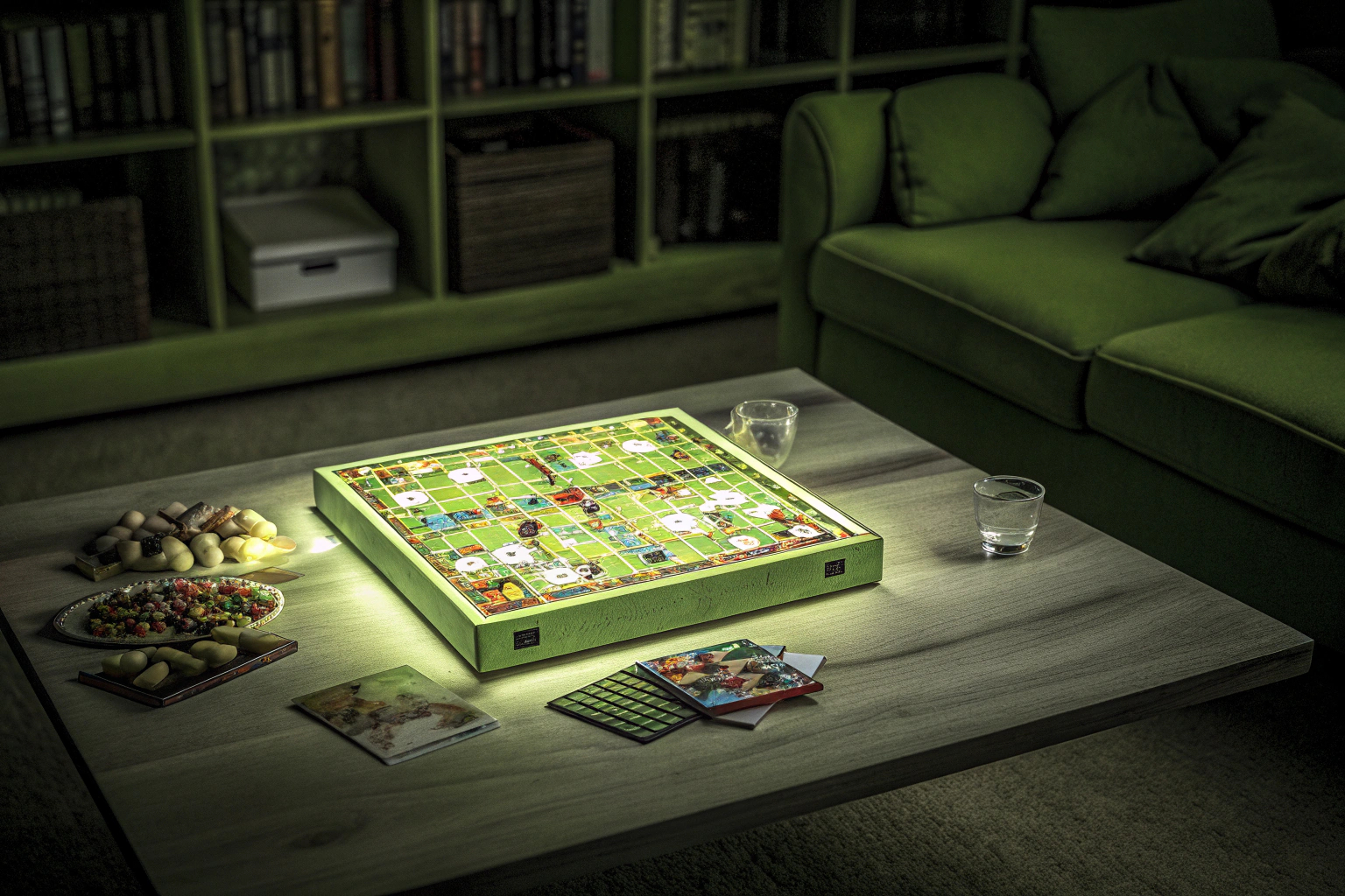 Menschen, die zusammen ein Brettspiel spielen und dabei lachen. Gruppenspiel Brettspiel