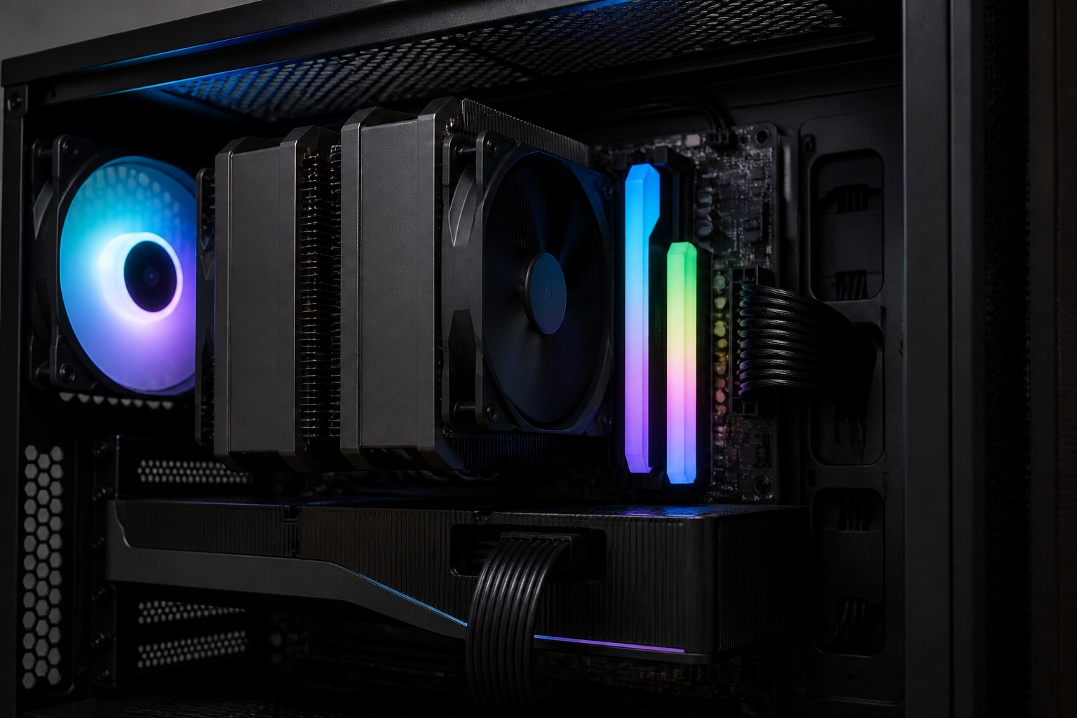 RGB-DDR5-RAM im Gaming-PC mit CPU-Kühler