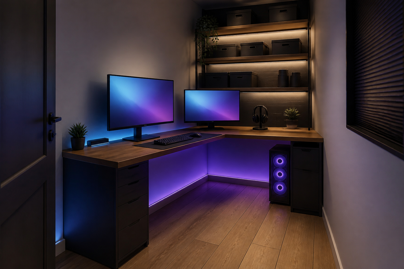L-förmiger Gaming-Schreibtisch für eine kleine Ecke