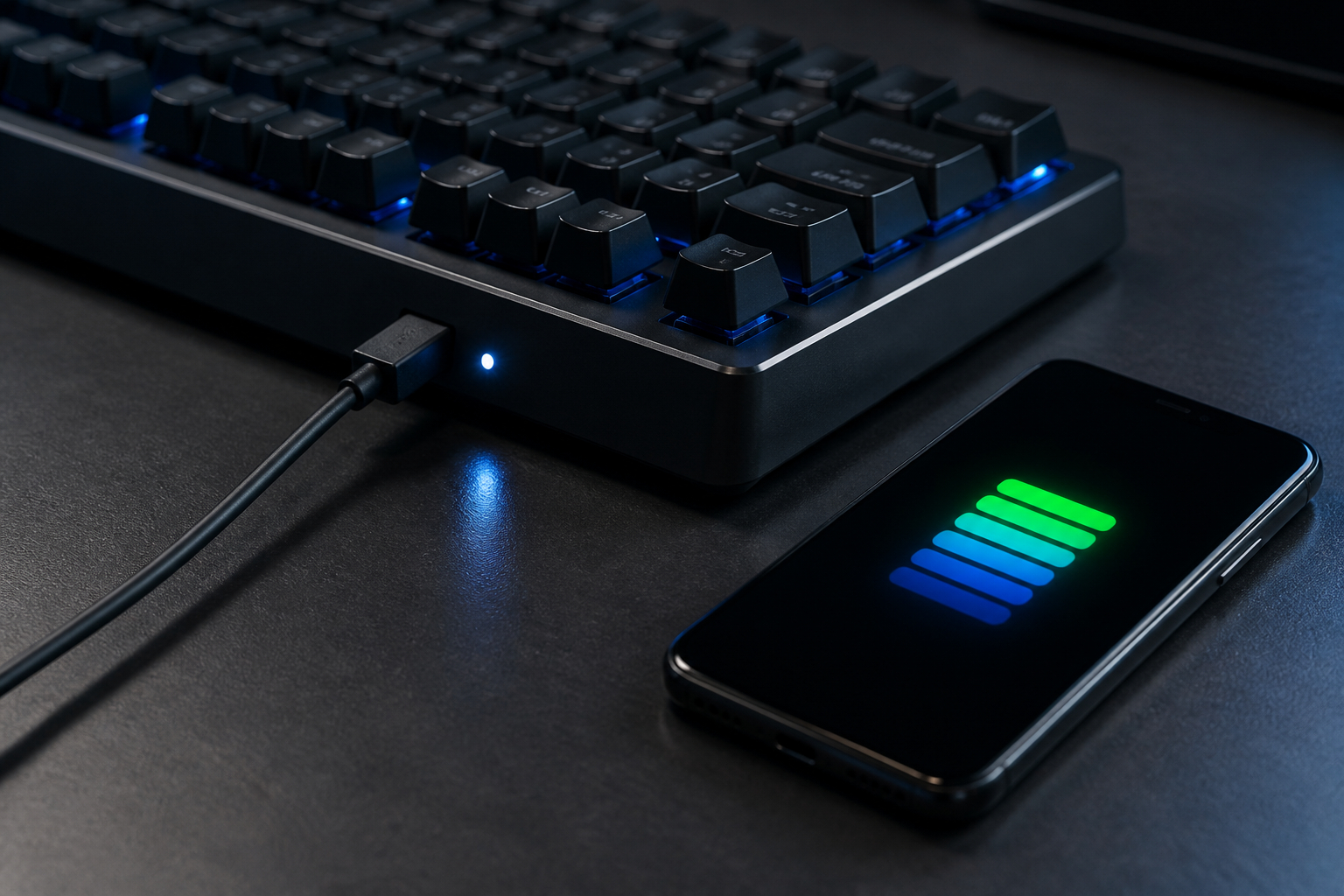 Kabellose Gaming-Tastatur wird über USB geladen