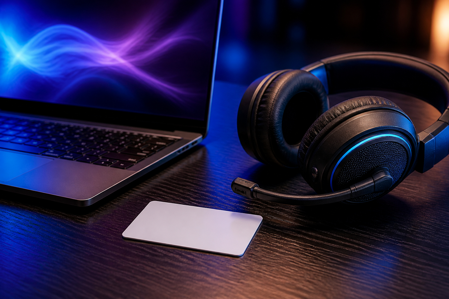 Digitaler Gaming- und Streaming-Gutschein neben Headset und Laptop