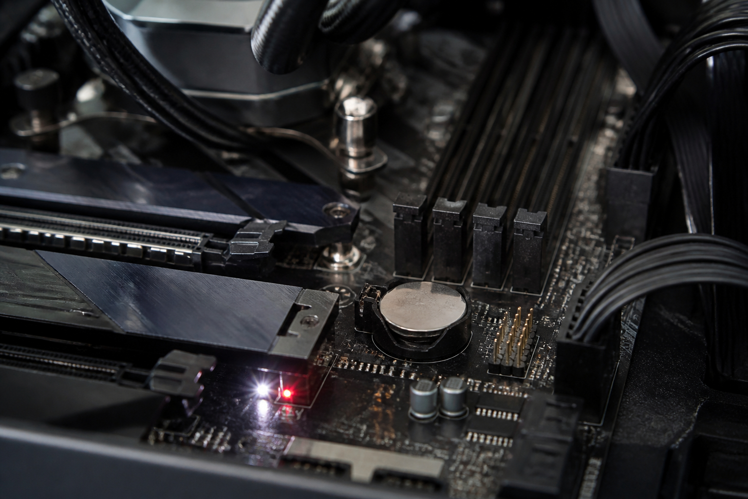 CMOS-Batterie und Clear-CMOS-Anschluss auf einem PC-Mainboard