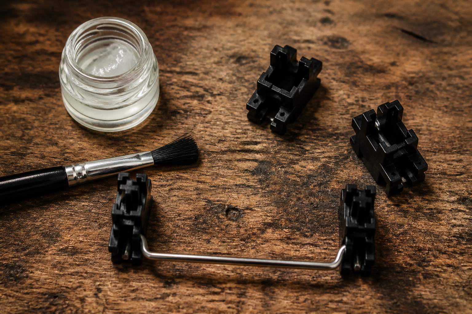 Stabilisatoren einer mechanischen Tastatur beim Schmieren mit Präzisionsfett