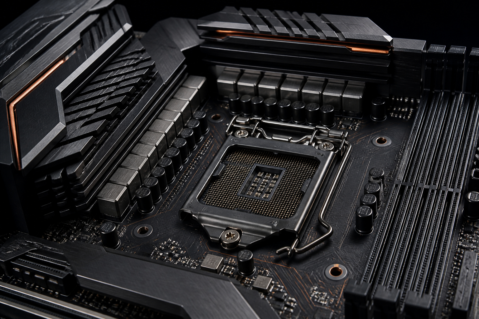 VRM Spannungswandler und Kühlkörper auf einem Gaming-Mainboard