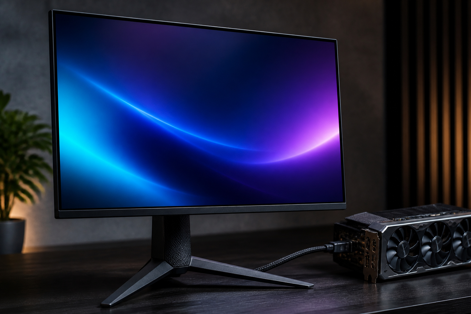 Gaming-Monitor mit DisplayPort-Kabel für hohe Bildwiederholrate